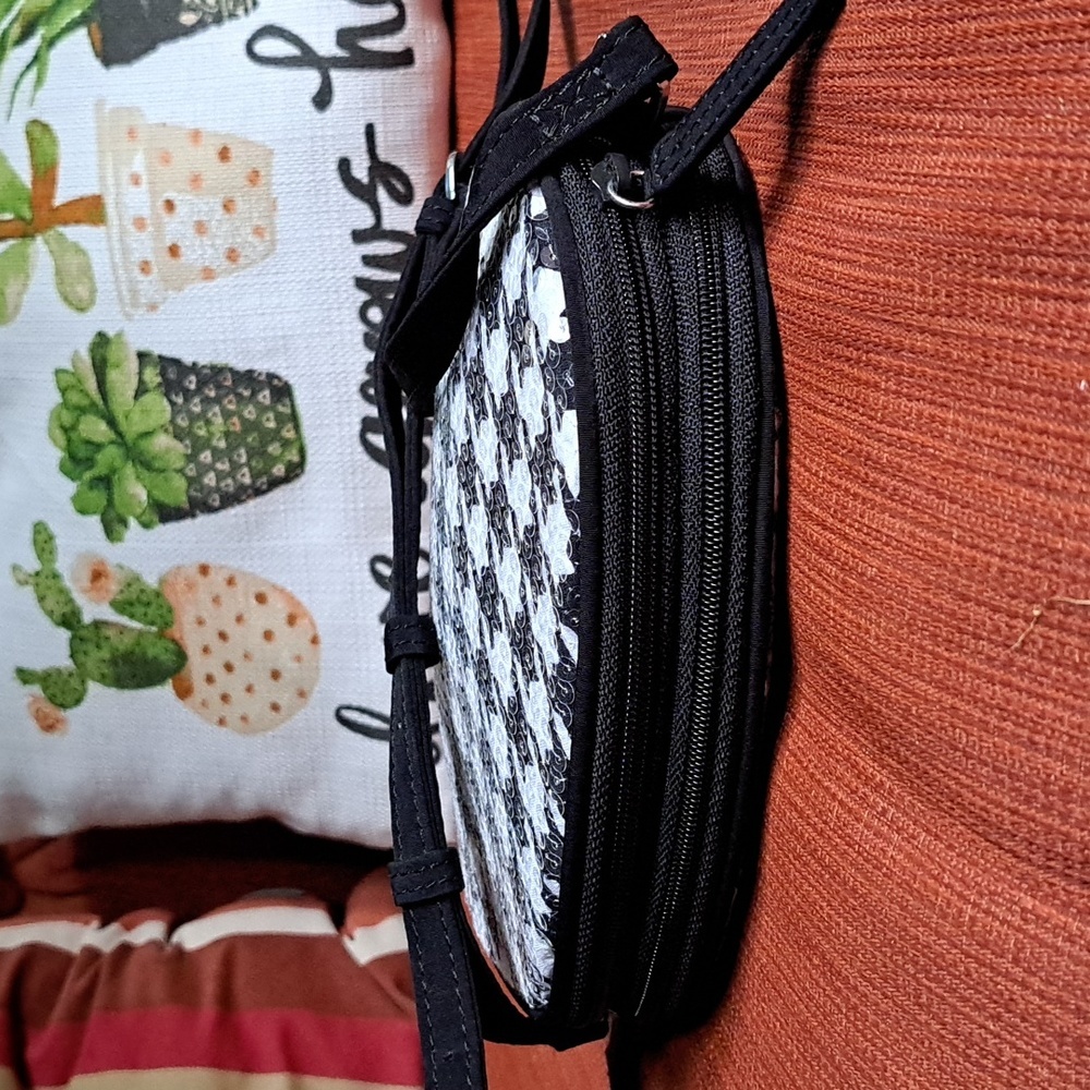 VERA Bradley Crossbody Black and White with Sequin Overlay.  Adjustable Strap - Picture 7 of 13